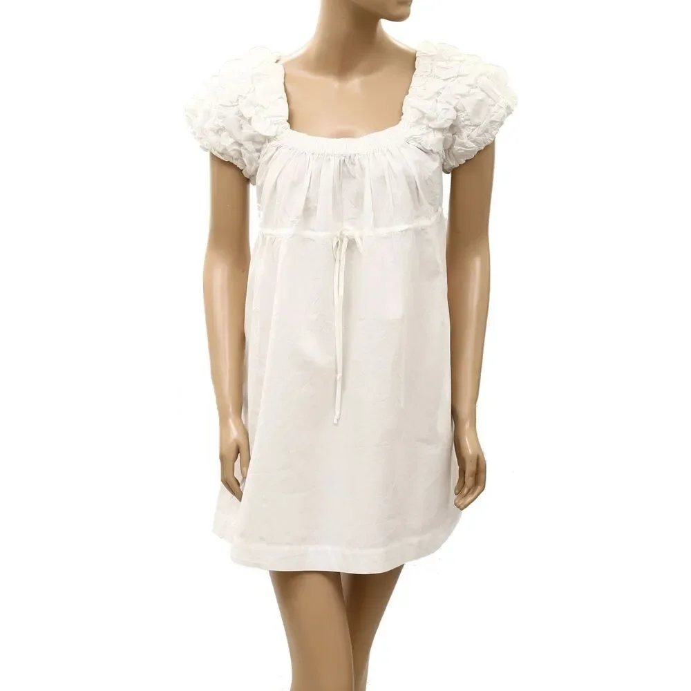 Free People Free Est Flaunt It Mini Dress Ruched Smocked Puff Sleeves XL 288772